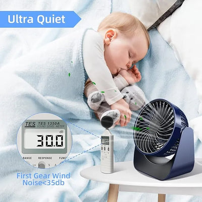 360° Rotate Desktop Fan – Powerful, Portable & Silent Cooling Solution مروحة مكتبية دوّارة 360 درجة – تبريد قوي، محمول وهادئ