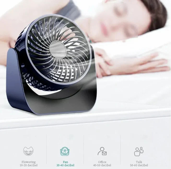 360° Rotate Desktop Fan – Powerful, Portable & Silent Cooling Solution مروحة مكتبية دوّارة 360 درجة – تبريد قوي، محمول وهادئ
