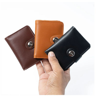 Plain rexine smart wallet with minimal button closure, slim and stylish design for men and women, easy to carry, random color.         Is this helpful so far?    Ask ChatGPT