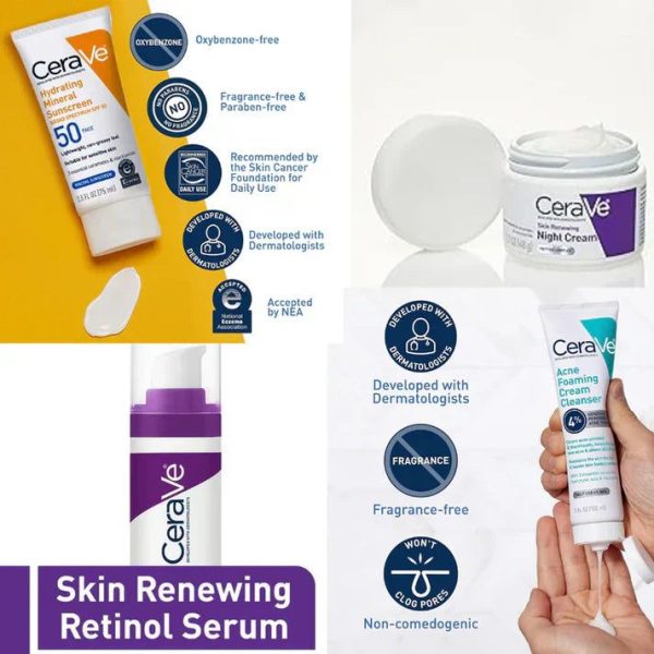 🌿 CeraVe 4-in-1 Skincare Kit (Night Cream, Sunblock, Cleanser & Serum) ✨ Complete daily skincare routine for radiant, healthy, and hydrated skin.