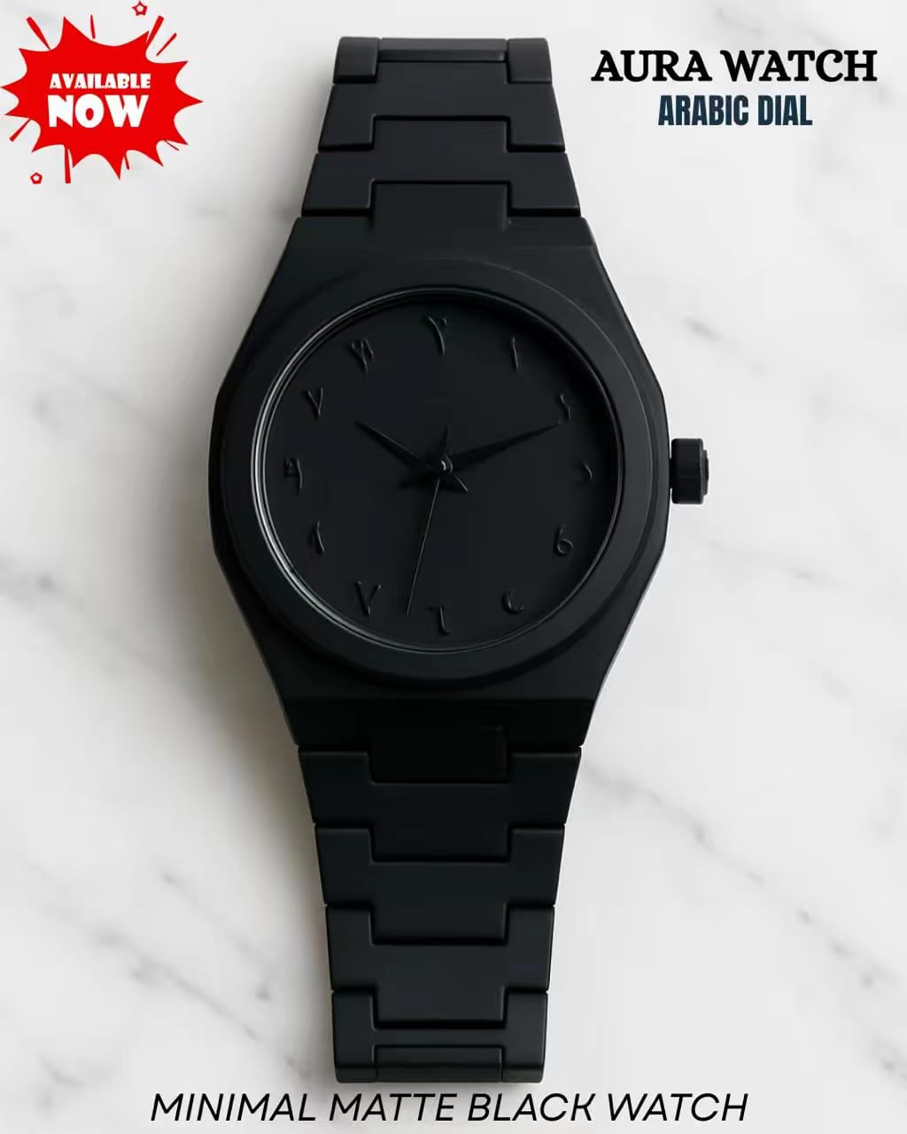 Black Arabic Aura Watch – Timeless Elegance with Arabic Numerals