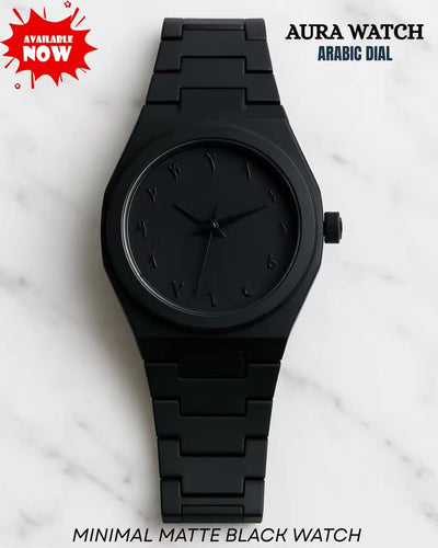 Black Arabic Aura Watch – Timeless Elegance with Arabic Numerals